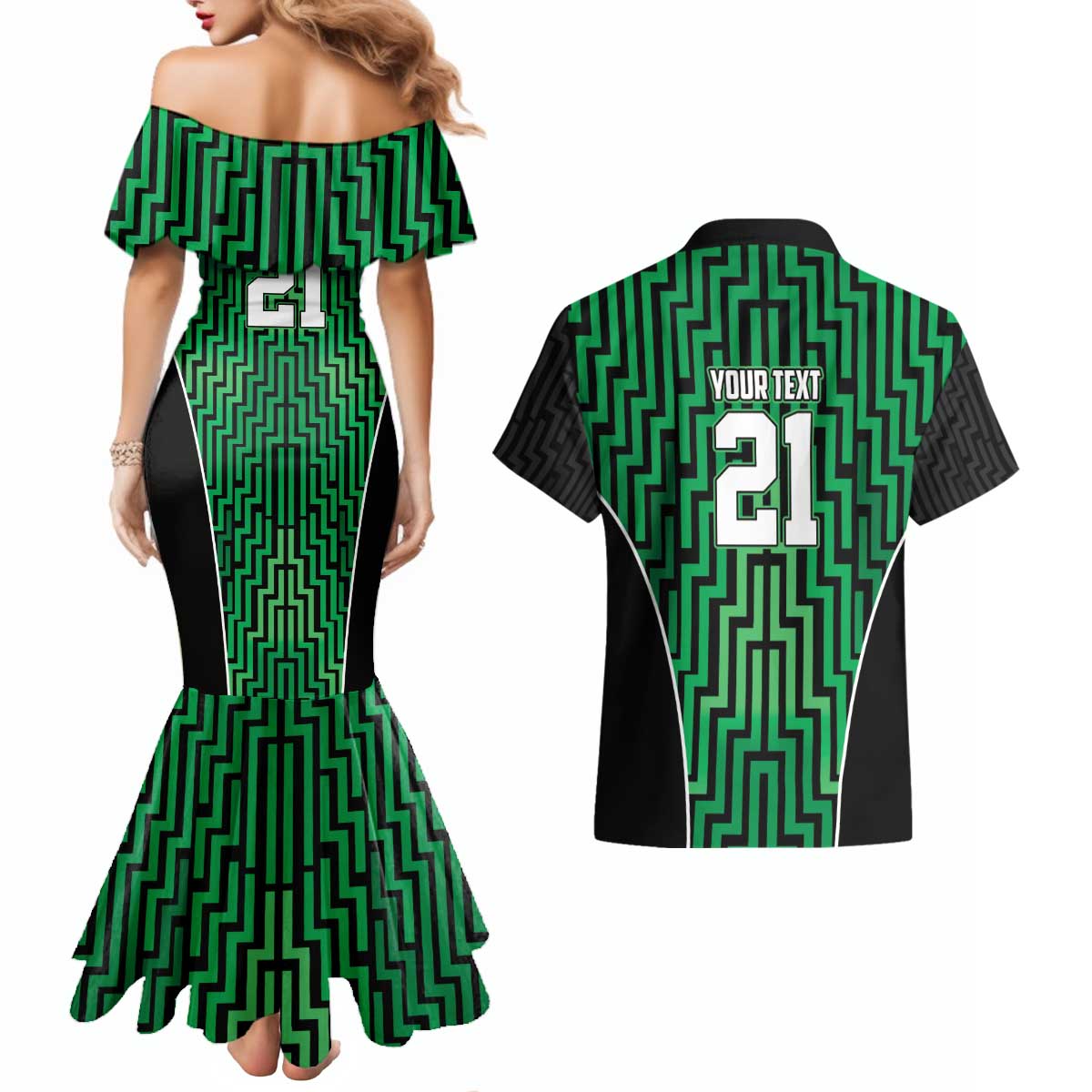 Custom Basketball New Zealand Couples Matching Mermaid Dress and Hawaiian Shirt Green Maori Ta Moko Indigenous - Polynesian Pride