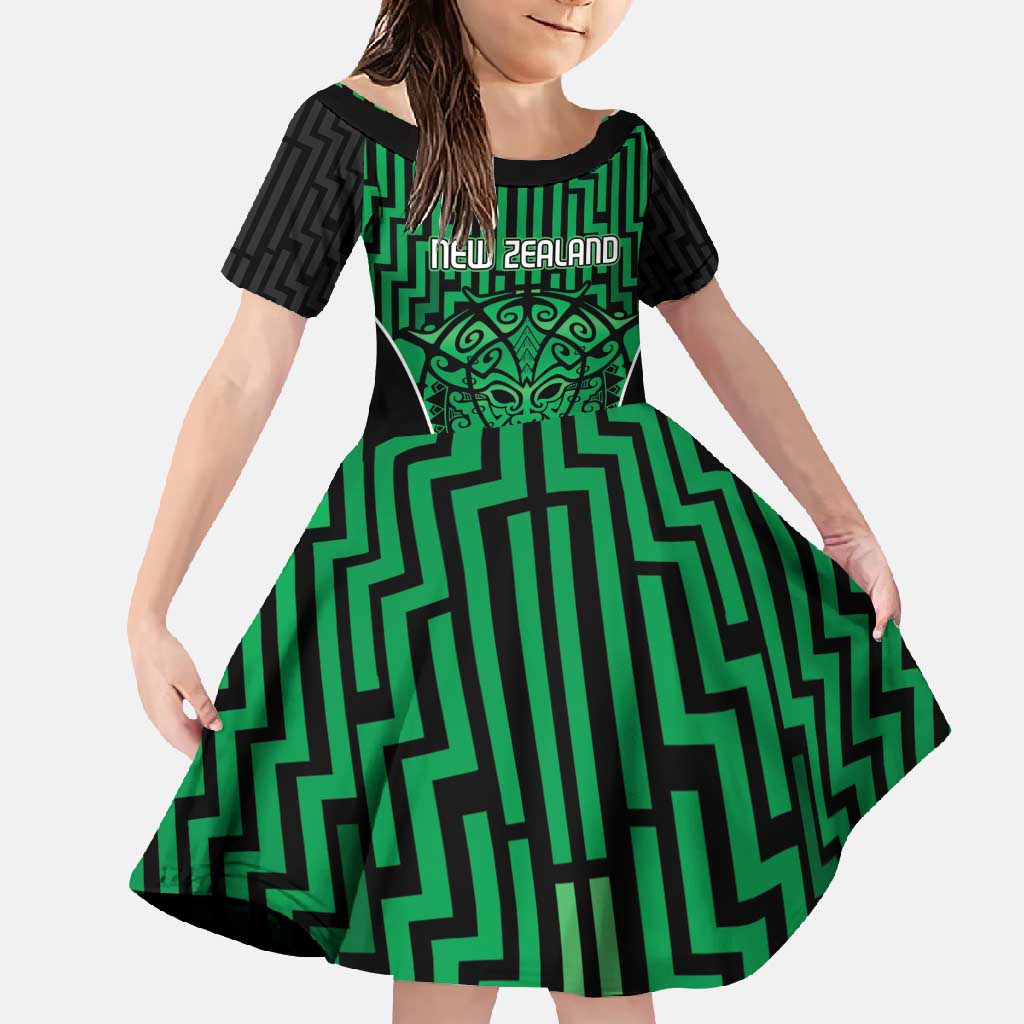 Custom Basketball New Zealand Family Matching Summer Maxi Dress and Hawaiian Shirt Green Maori Ta Moko Indigenous - Polynesian Pride