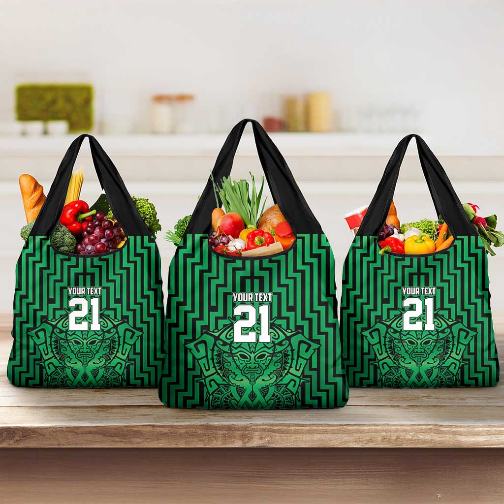 Custom Basketball New Zealand Grocery Bag Green Maori Ta Moko Indigenous LT9 3-pack One Size Green - Polynesian Pride