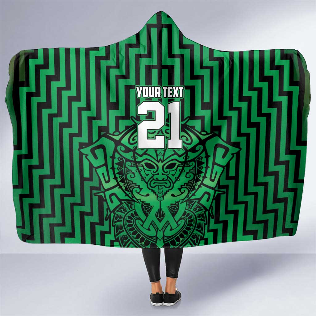 Custom Basketball New Zealand Hooded Blanket Green Maori Ta Moko Indigenous - Polynesian Pride