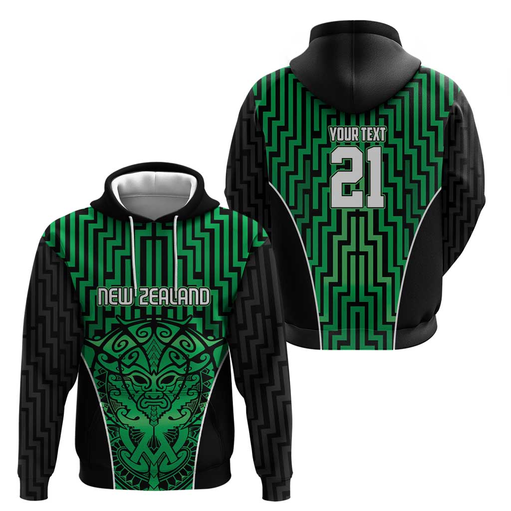 Custom Basketball New Zealand Hoodie Green Maori Ta Moko Indigenous - Polynesian Pride
