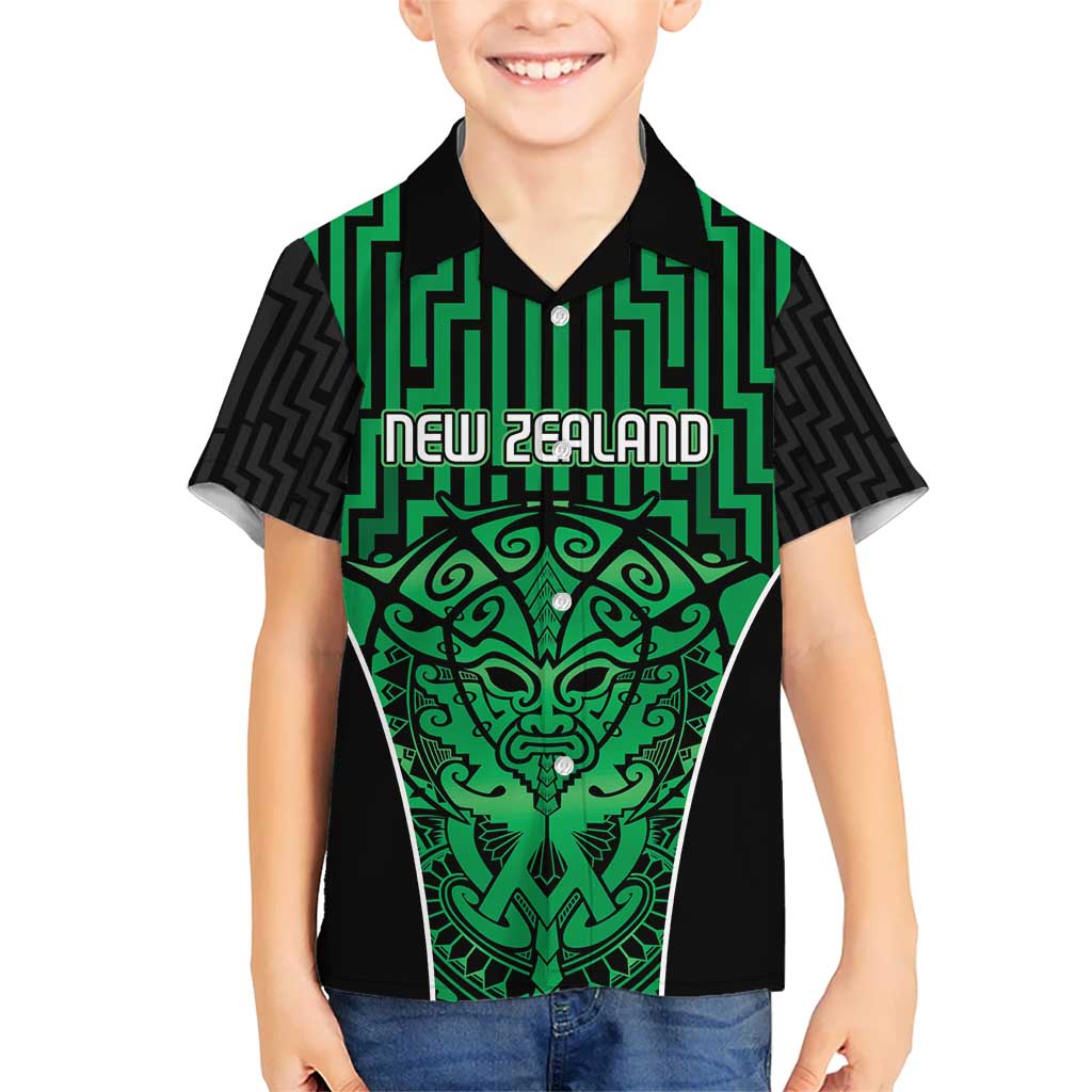 Custom Basketball New Zealand Kid Hawaiian Shirt Green Maori Ta Moko Indigenous - Polynesian Pride