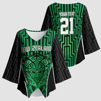 Custom Basketball New Zealand Kimono Sleeve Blouse Green Maori Ta Moko Indigenous - Polynesian Pride