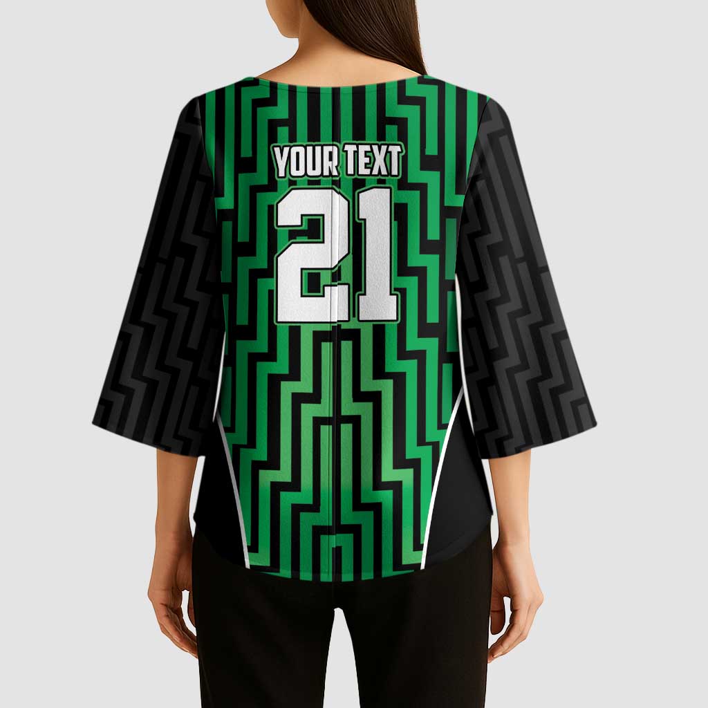 Custom Basketball New Zealand Kimono Sleeve Blouse Green Maori Ta Moko Indigenous - Polynesian Pride