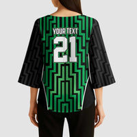 Custom Basketball New Zealand Kimono Sleeve Blouse Green Maori Ta Moko Indigenous - Polynesian Pride