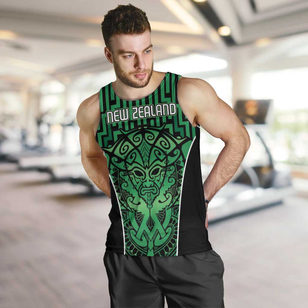Custom Basketball New Zealand Men Tank Top Green Maori Ta Moko Indigenous - Polynesian Pride