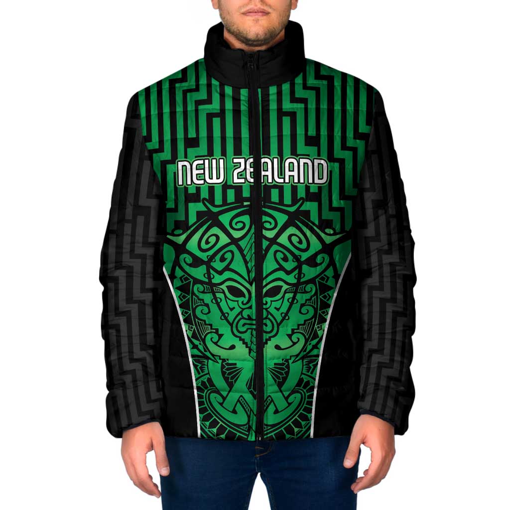 Custom Basketball New Zealand Padded Jacket Green Maori Ta Moko Indigenous - Polynesian Pride