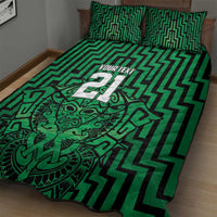 Custom Basketball New Zealand Quilt Bed Set Green Maori Ta Moko Indigenous - Polynesian Pride