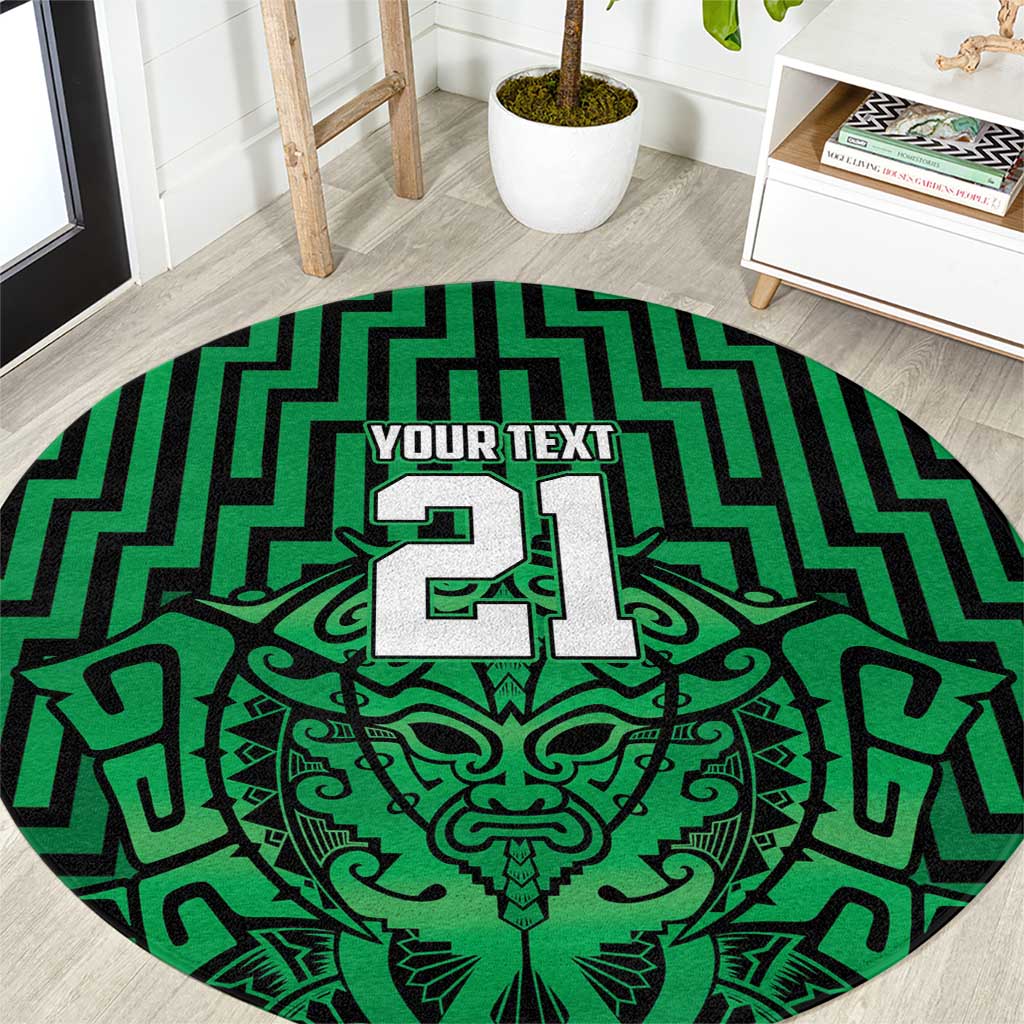 Custom Basketball New Zealand Round Carpet Green Maori Ta Moko Indigenous - Polynesian Pride