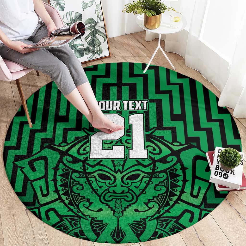 Custom Basketball New Zealand Round Carpet Green Maori Ta Moko Indigenous - Polynesian Pride