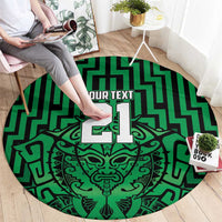Custom Basketball New Zealand Round Carpet Green Maori Ta Moko Indigenous - Polynesian Pride