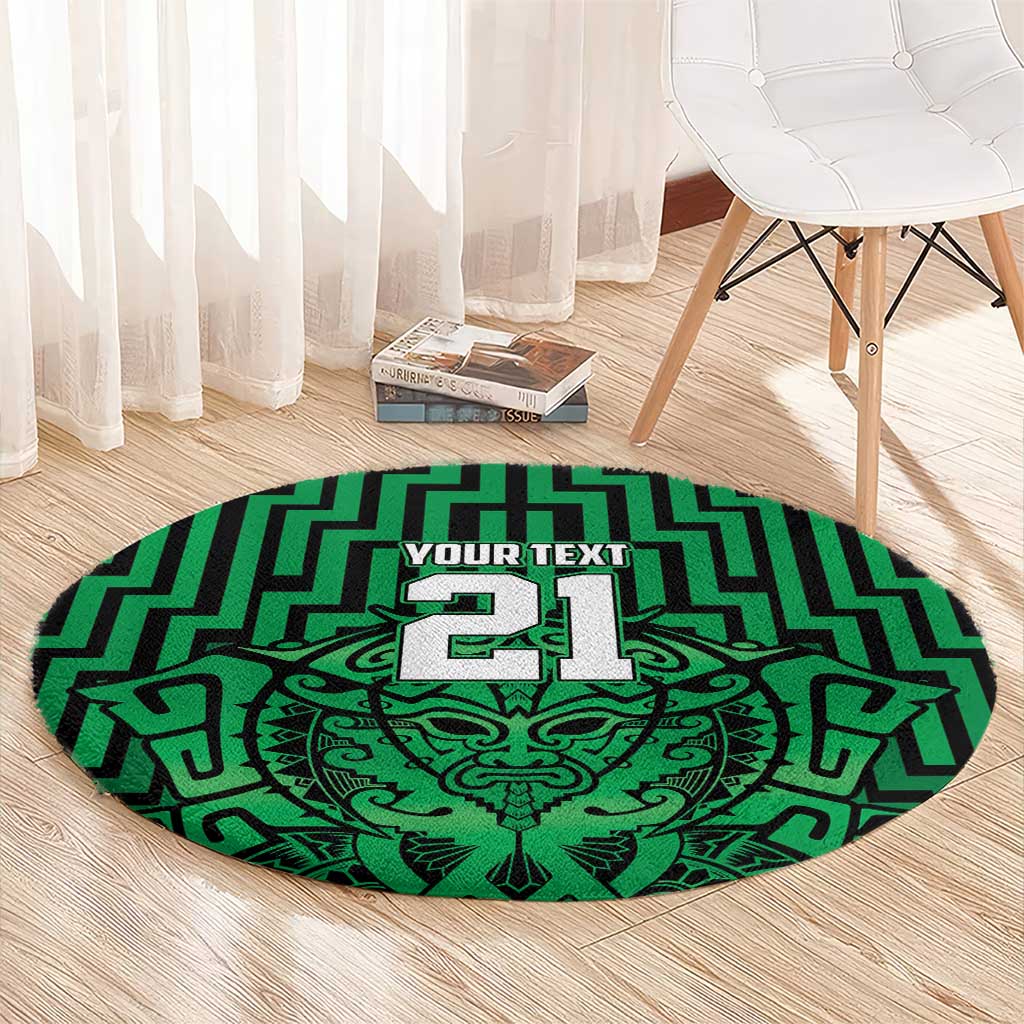 Custom Basketball New Zealand Round Carpet Green Maori Ta Moko Indigenous - Polynesian Pride