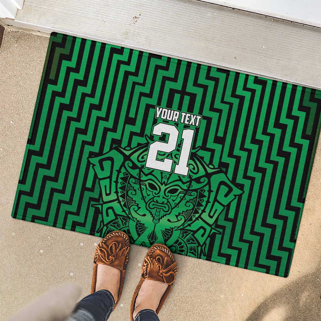 Custom Basketball New Zealand Rubber Doormat Green Maori Ta Moko Indigenous - Polynesian Pride