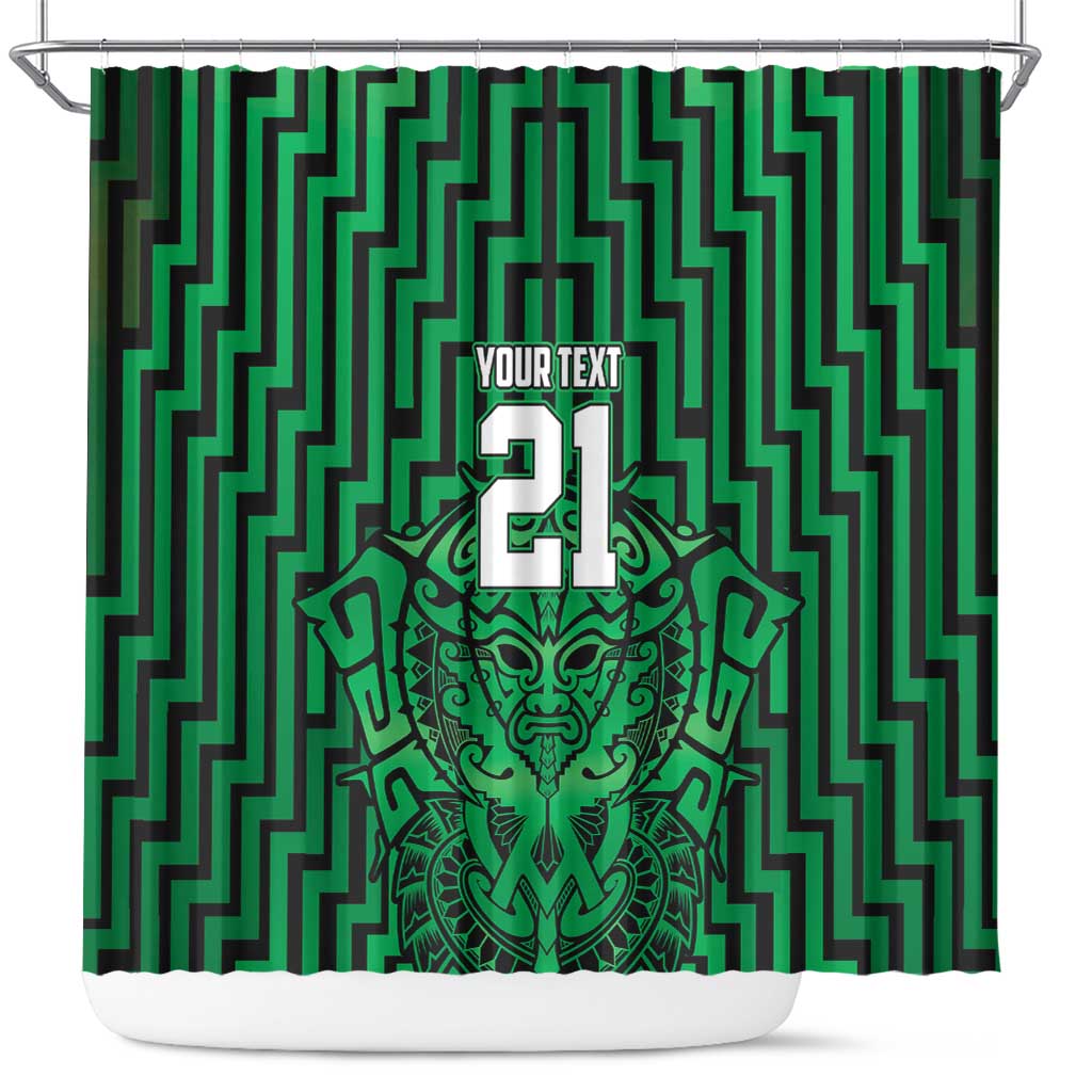 Custom Basketball New Zealand Shower Curtain Green Maori Ta Moko Indigenous - Polynesian Pride