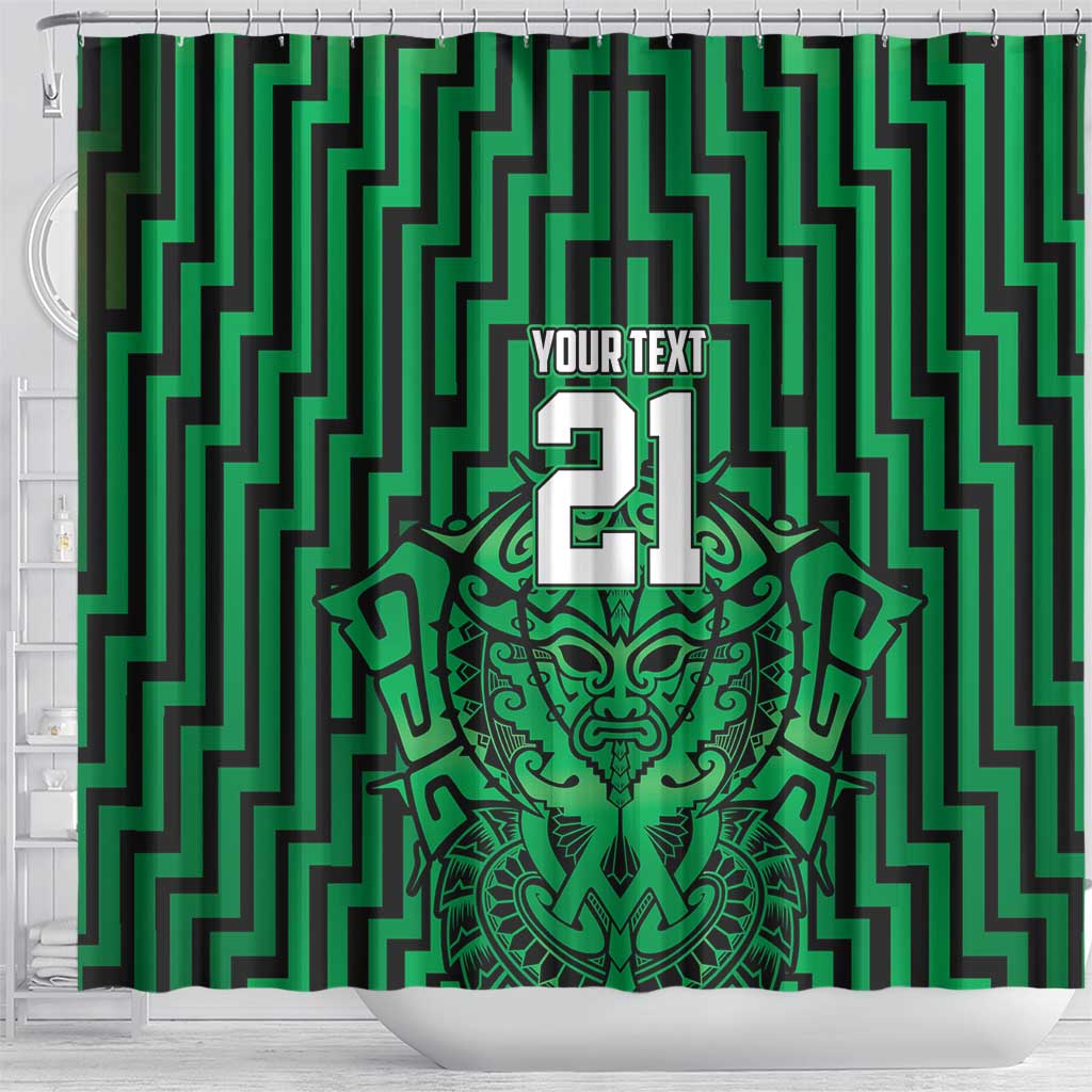 Custom Basketball New Zealand Shower Curtain Green Maori Ta Moko Indigenous - Polynesian Pride