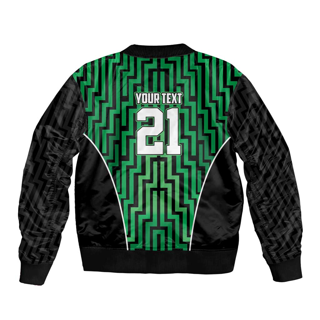 Custom Basketball New Zealand Sleeve Zip Bomber Jacket Green Maori Ta Moko Indigenous - Polynesian Pride
