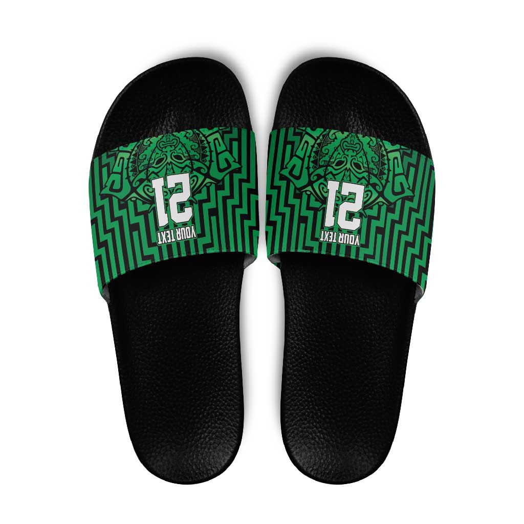 Custom Basketball New Zealand Slide Sandals Green Maori Ta Moko Indigenous - Polynesian Pride