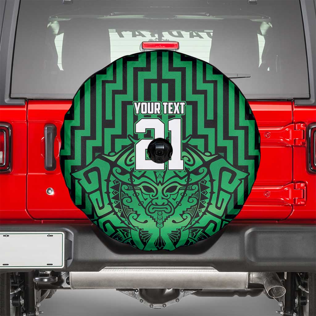 Custom Basketball New Zealand Spare Tire Cover Green Maori Ta Moko Indigenous - Polynesian Pride