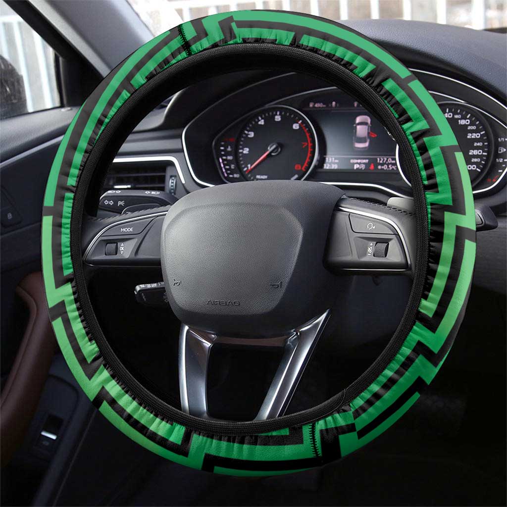 Basketball New Zealand Steering Wheel Cover Green Maori Ta Moko Indigenous - Polynesian Pride