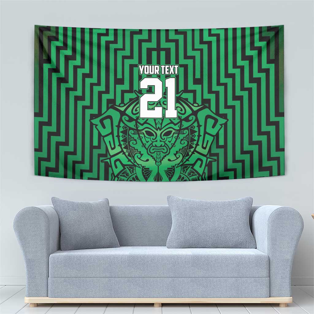 Custom Basketball New Zealand Tapestry Green Maori Ta Moko Indigenous - Polynesian Pride