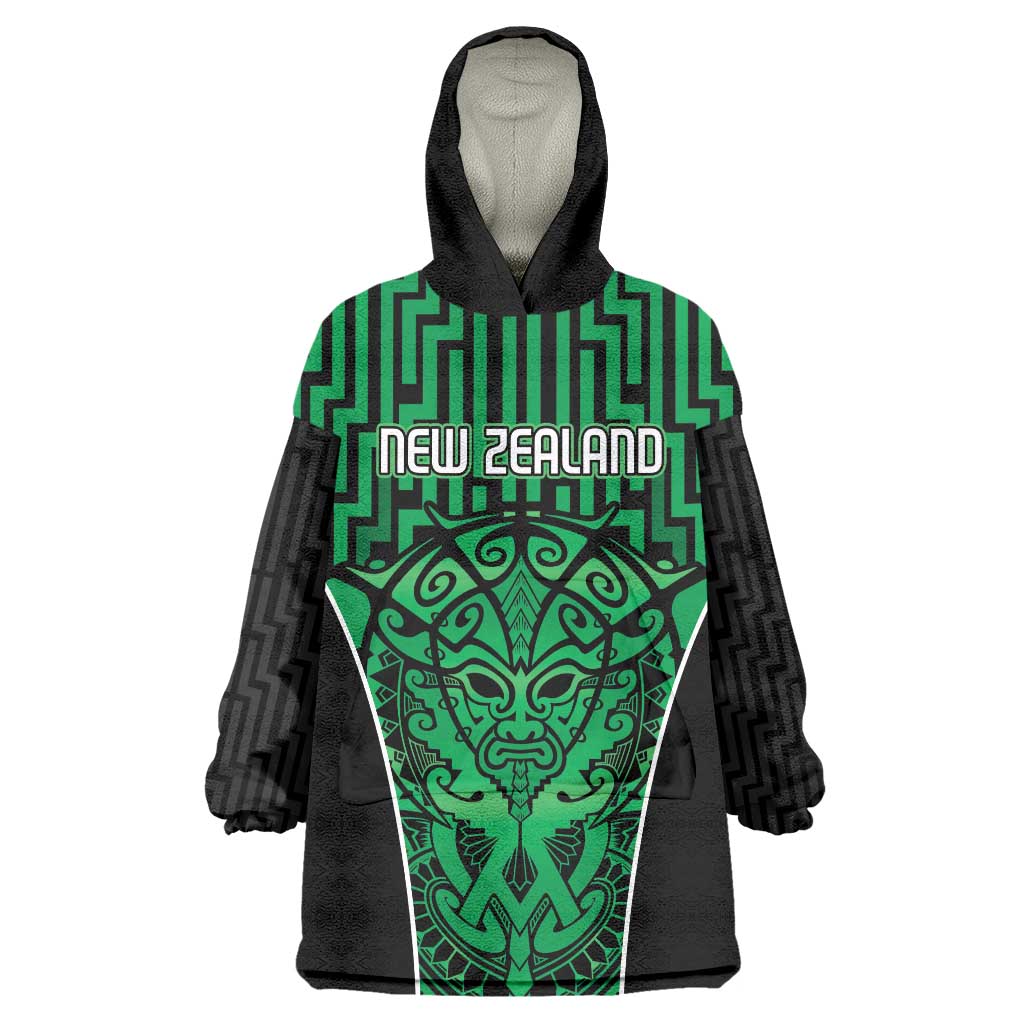 Custom Basketball New Zealand Wearable Blanket Hoodie Green Maori Ta Moko Indigenous - Polynesian Pride
