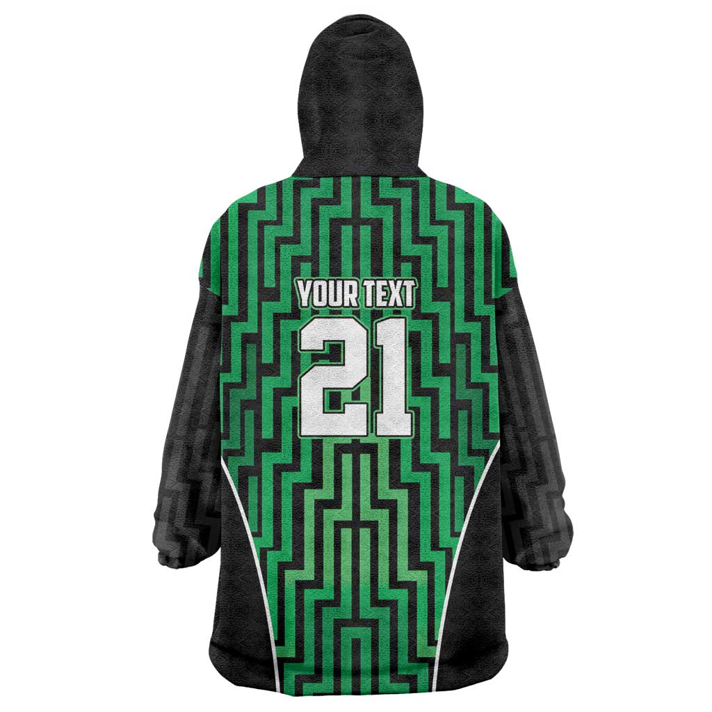 Custom Basketball New Zealand Wearable Blanket Hoodie Green Maori Ta Moko Indigenous - Polynesian Pride