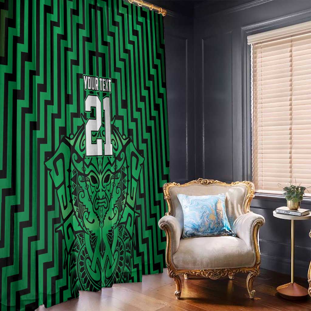 Custom Basketball New Zealand Window Curtain Green Maori Ta Moko Indigenous - Polynesian Pride