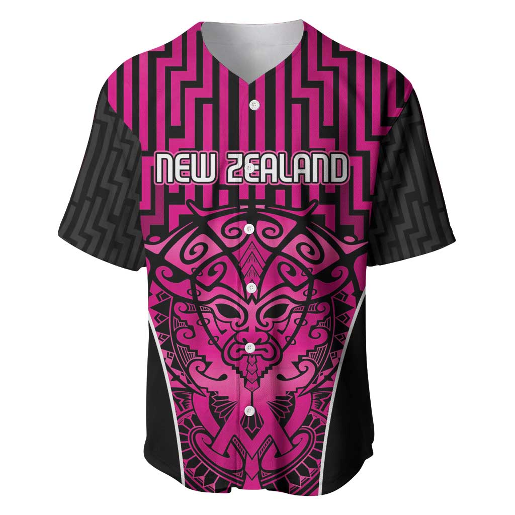 Custom Basketball New Zealand Baseball Jersey Pink Maori Ta Moko Indigenous - Polynesian Pride