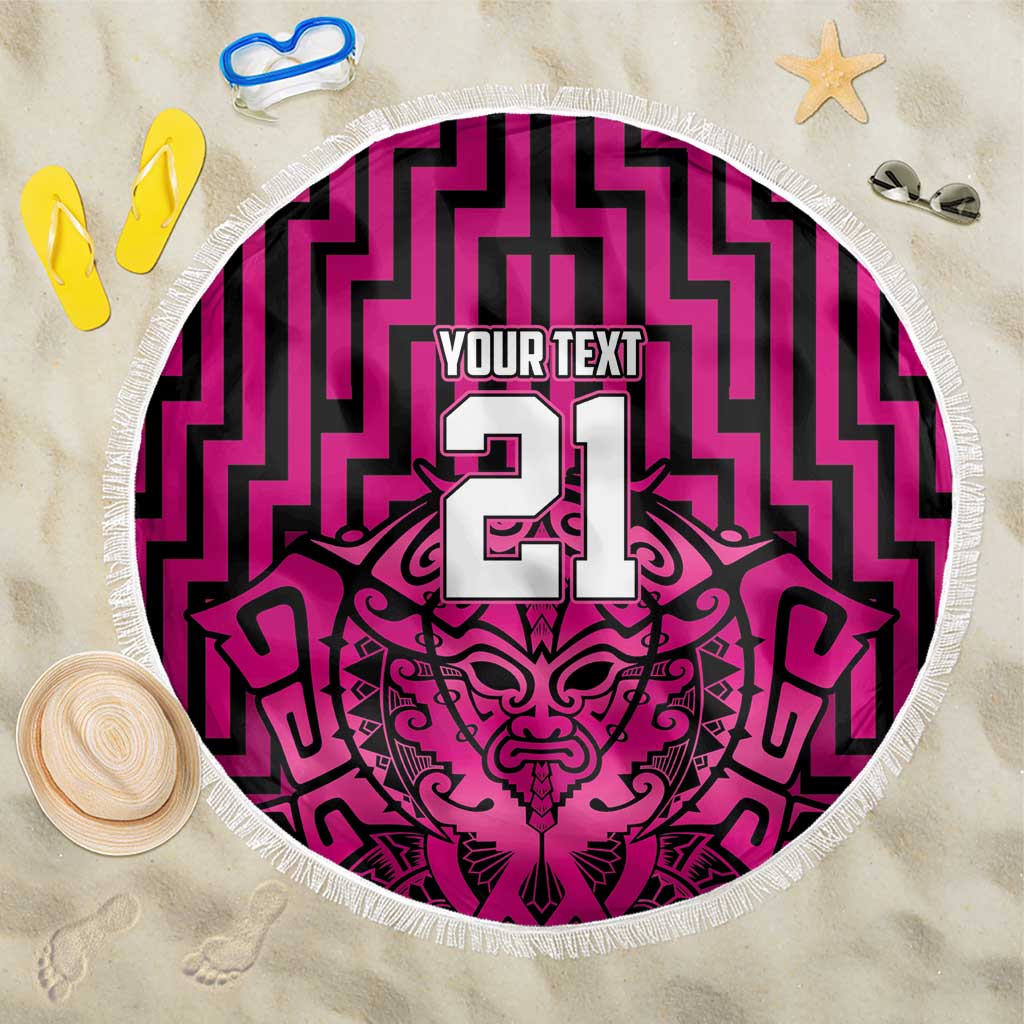 Custom Basketball New Zealand Beach Blanket Pink Maori Ta Moko Indigenous LT9 One Size 150cm Pink - Polynesian Pride