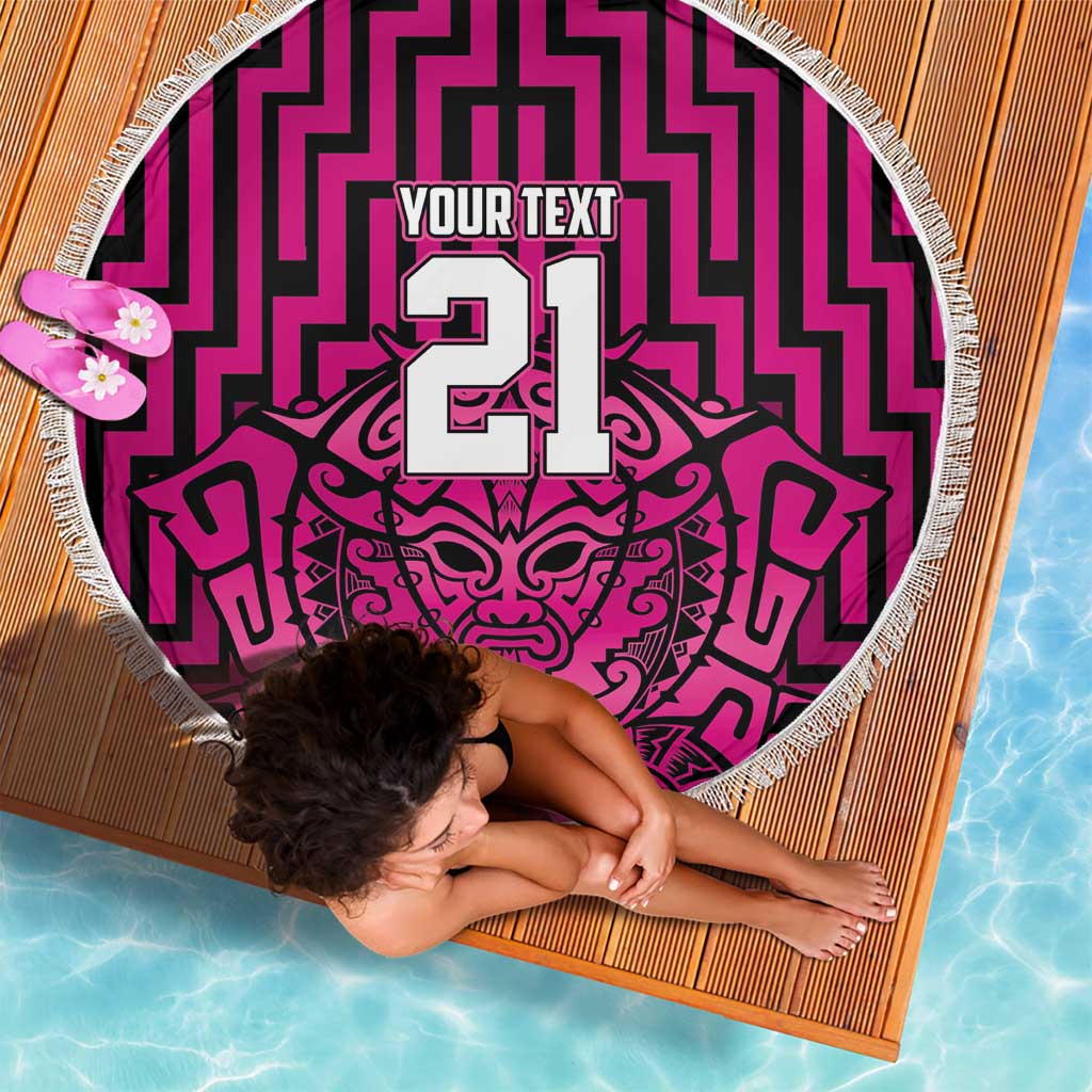 Custom Basketball New Zealand Beach Blanket Pink Maori Ta Moko Indigenous LT9 - Polynesian Pride
