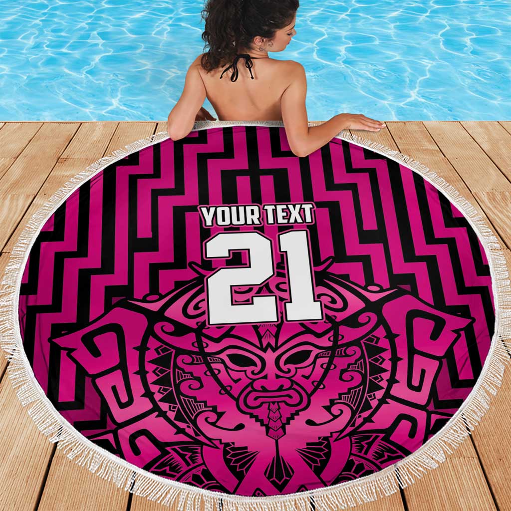 Custom Basketball New Zealand Beach Blanket Pink Maori Ta Moko Indigenous LT9 - Polynesian Pride