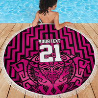 Custom Basketball New Zealand Beach Blanket Pink Maori Ta Moko Indigenous LT9 - Polynesian Pride