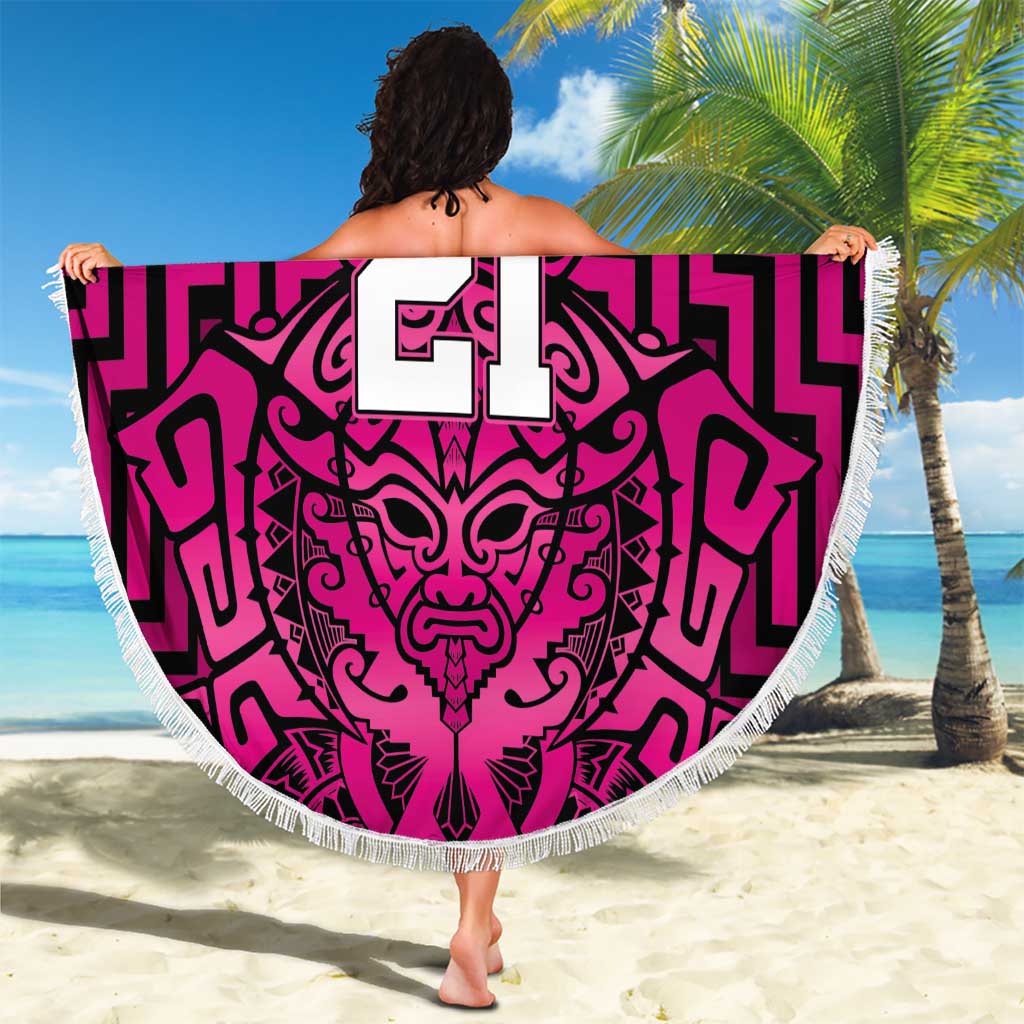 Custom Basketball New Zealand Beach Blanket Pink Maori Ta Moko Indigenous LT9 - Polynesian Pride