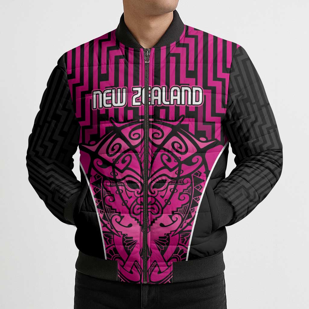 Custom Basketball New Zealand Bomber Puffer Jacket Pink Maori Ta Moko Indigenous - Polynesian Pride
