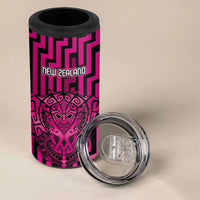 Custom Basketball New Zealand 4 in 1 Can Cooler Tumbler Pink Maori Ta Moko Indigenous - Polynesian Pride