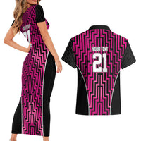 Custom Basketball New Zealand Couples Matching Short Sleeve Bodycon Dress and Hawaiian Shirt Pink Maori Ta Moko Indigenous - Polynesian Pride