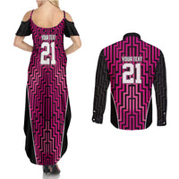 Custom Basketball New Zealand Couples Matching Summer Maxi Dress and Long Sleeve Button Shirt Pink Maori Ta Moko Indigenous - Polynesian Pride