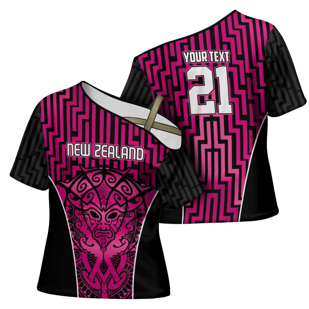 Custom Basketball New Zealand Cross Shoulder Shirt Pink Maori Ta Moko Indigenous - Polynesian Pride