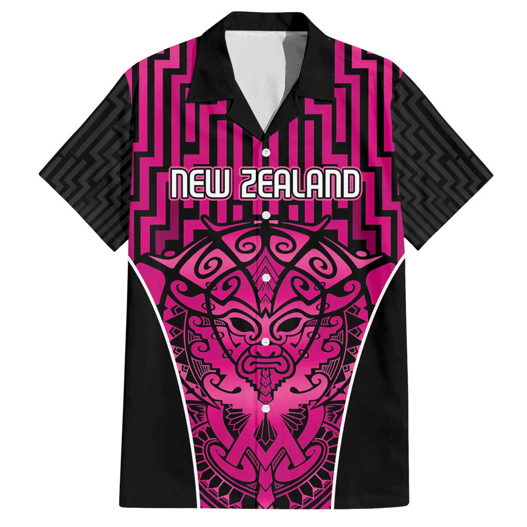 Custom Basketball New Zealand Family Matching Long Sleeve Bodycon Dress and Hawaiian Shirt Pink Maori Ta Moko Indigenous - Polynesian Pride
