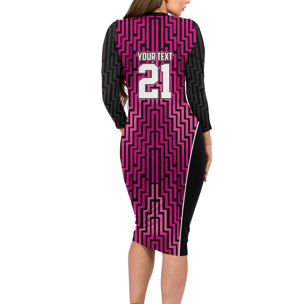 Custom Basketball New Zealand Family Matching Long Sleeve Bodycon Dress and Hawaiian Shirt Pink Maori Ta Moko Indigenous - Polynesian Pride