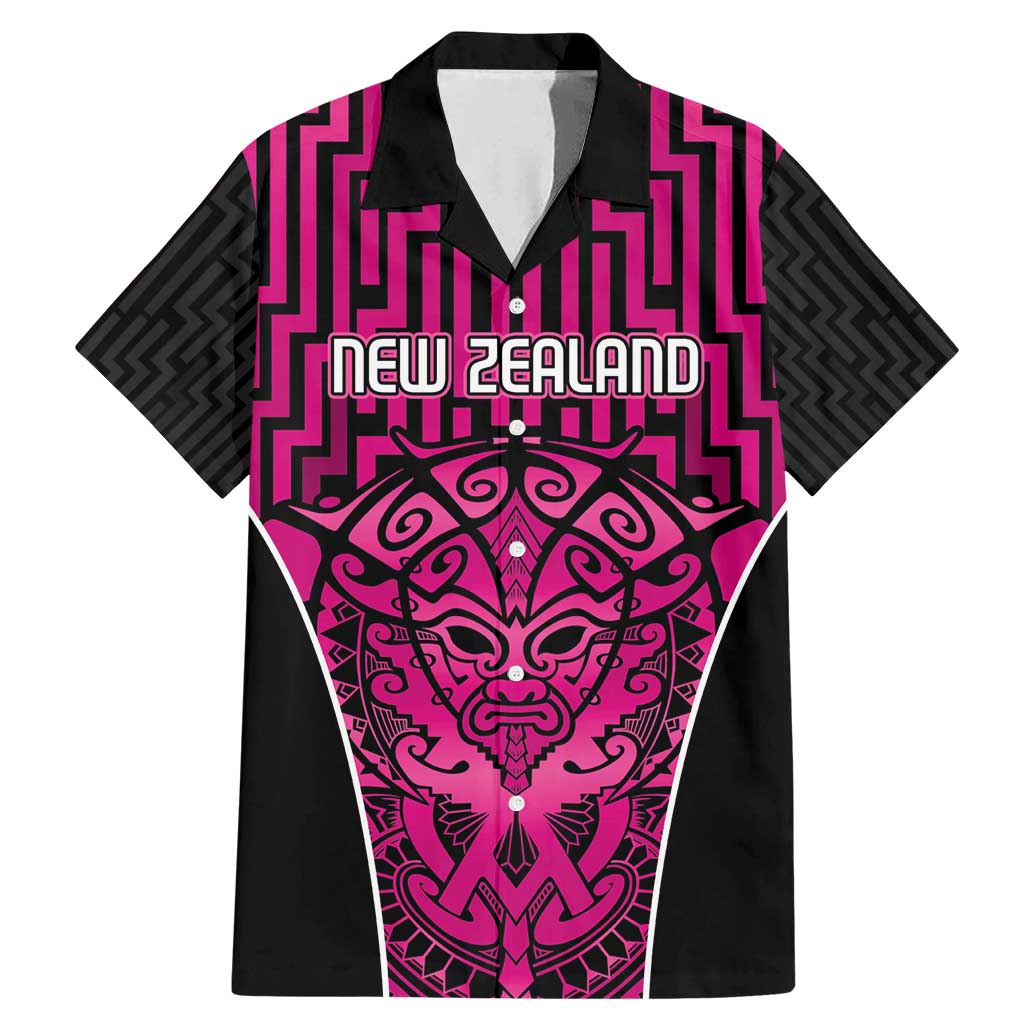 Custom Basketball New Zealand Family Matching Mermaid Dress and Hawaiian Shirt Pink Maori Ta Moko Indigenous - Polynesian Pride