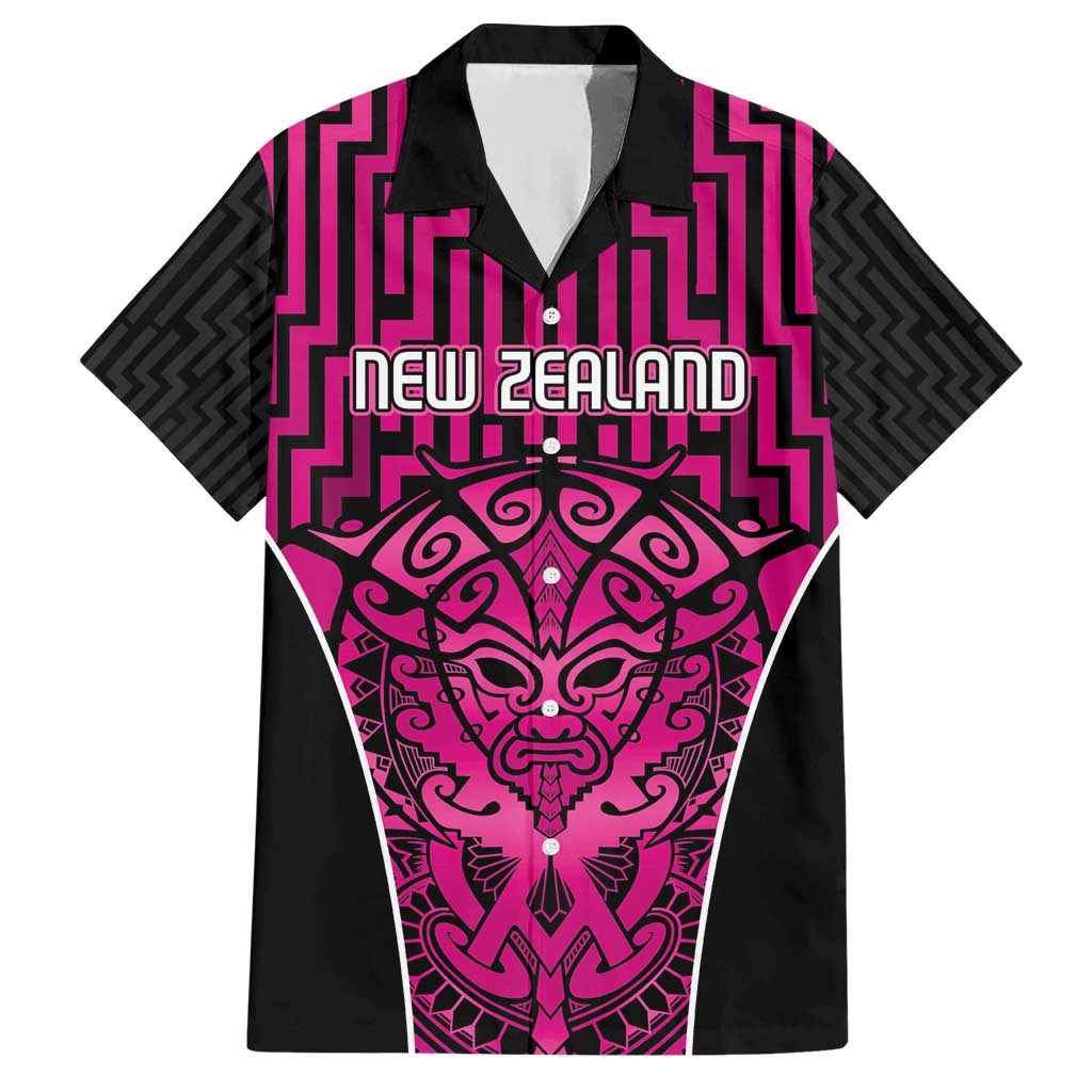 Custom Basketball New Zealand Family Matching Short Sleeve Bodycon Dress and Hawaiian Shirt Pink Maori Ta Moko Indigenous - Polynesian Pride