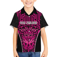 Custom Basketball New Zealand Family Matching Summer Maxi Dress and Hawaiian Shirt Pink Maori Ta Moko Indigenous - Polynesian Pride