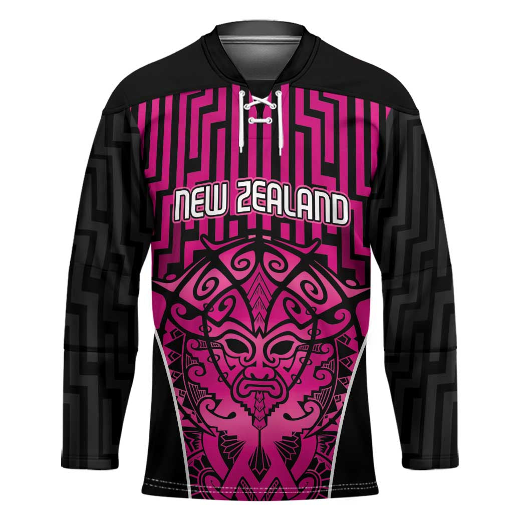 Custom Basketball New Zealand Hockey Jersey Pink Maori Ta Moko Indigenous - Polynesian Pride