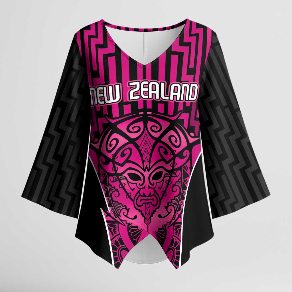 Custom Basketball New Zealand Kimono Sleeve Blouse Pink Maori Ta Moko Indigenous - Polynesian Pride