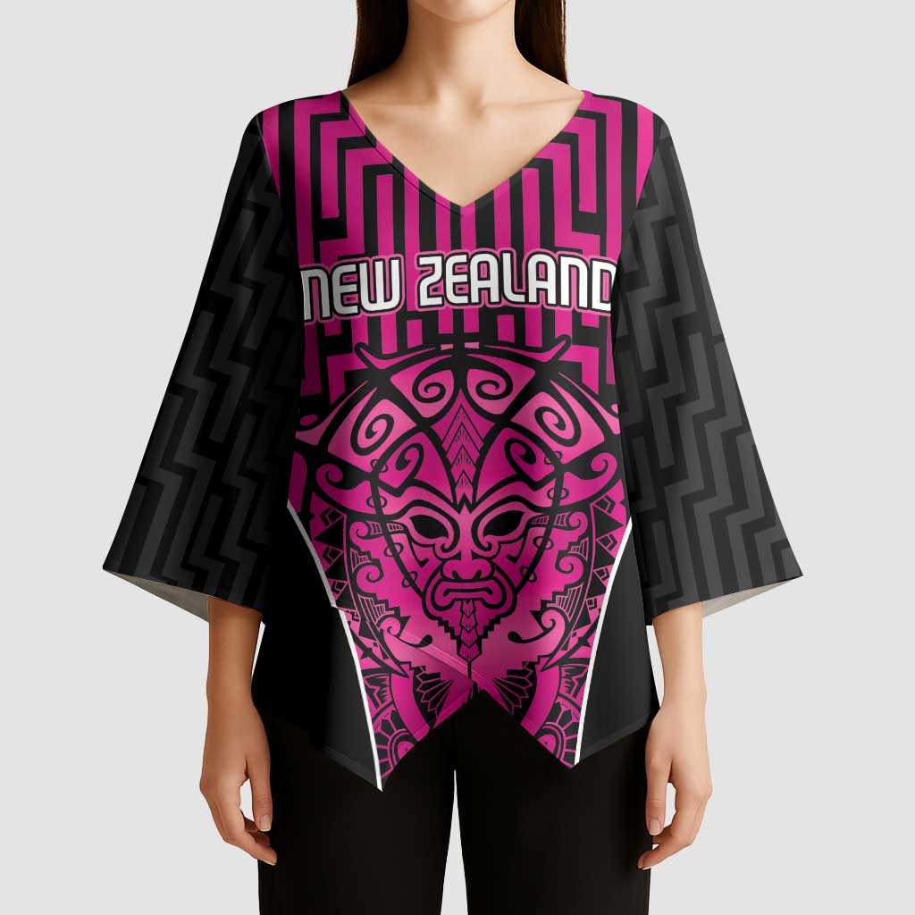 Custom Basketball New Zealand Kimono Sleeve Blouse Pink Maori Ta Moko Indigenous - Polynesian Pride