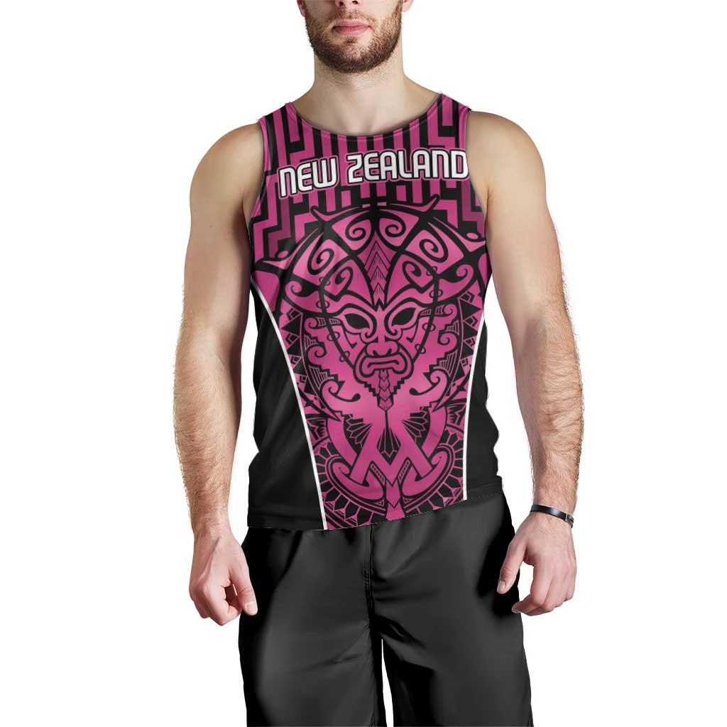 Custom Basketball New Zealand Men Tank Top Pink Maori Ta Moko Indigenous - Polynesian Pride