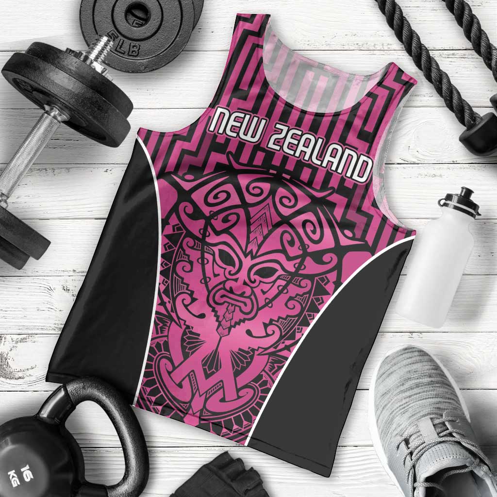Custom Basketball New Zealand Men Tank Top Pink Maori Ta Moko Indigenous - Polynesian Pride