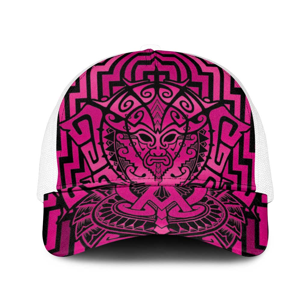 Basketball New Zealand Mesh Trucker Cap Pink Maori Ta Moko Indigenous - Polynesian Pride
