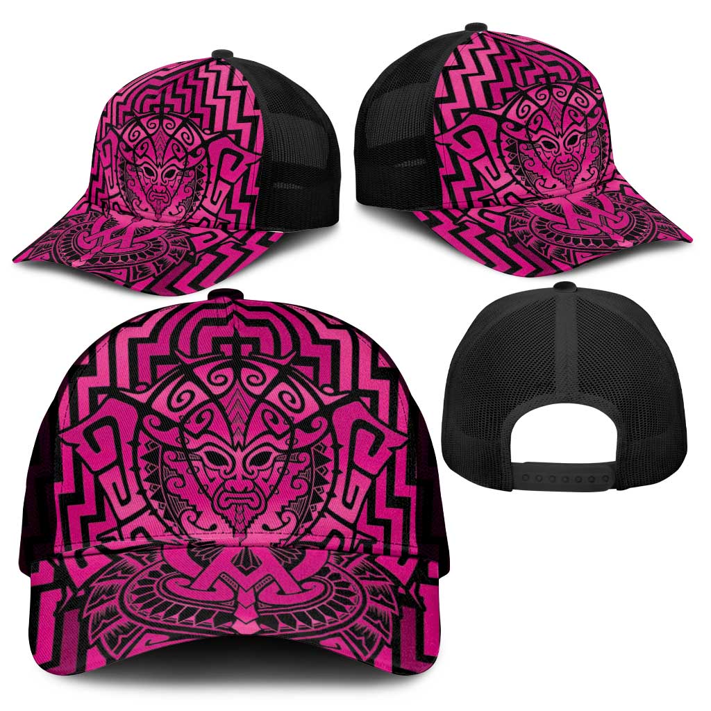 Basketball New Zealand Mesh Trucker Cap Pink Maori Ta Moko Indigenous - Polynesian Pride